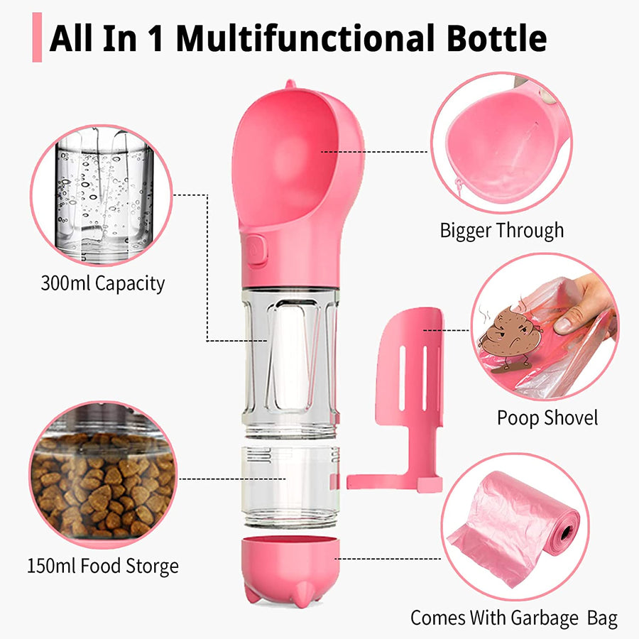 Dog Travel 4 in 1 Portable Water Bottle Feeder